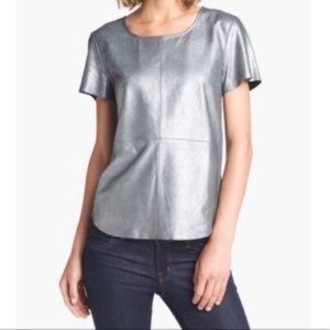 Trouve real leather top, silver, size XS